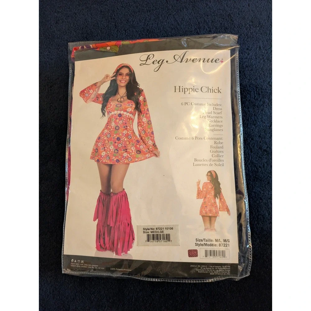 Leg Avenue Hippie Chick 6 PC Costume 87221 Orange Floral Womens Medium/Large - Picture 1 of 3